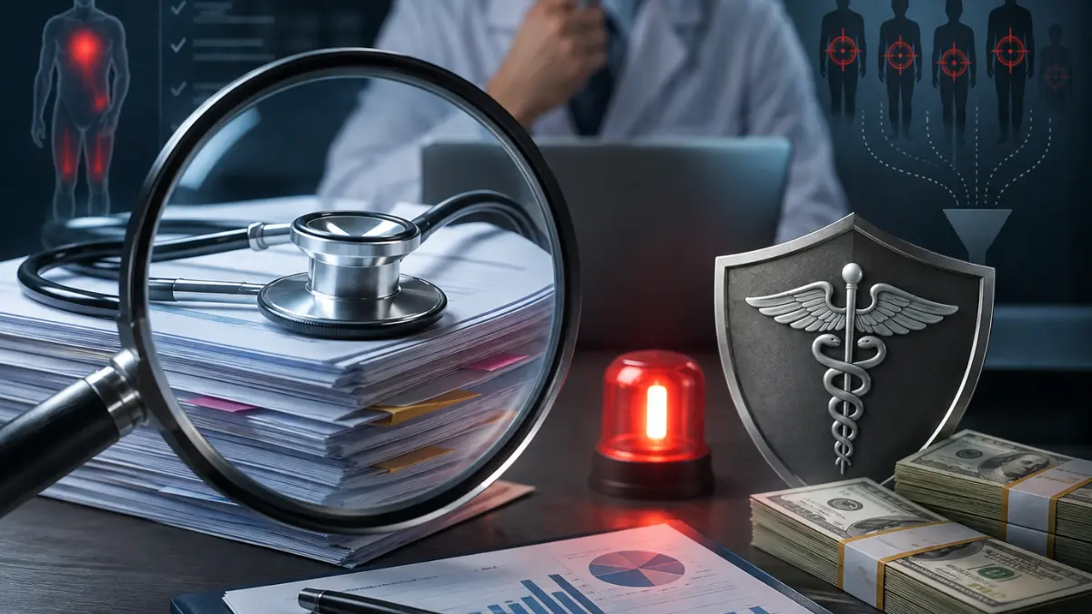 Healthcare fraud detection and compliance illustration