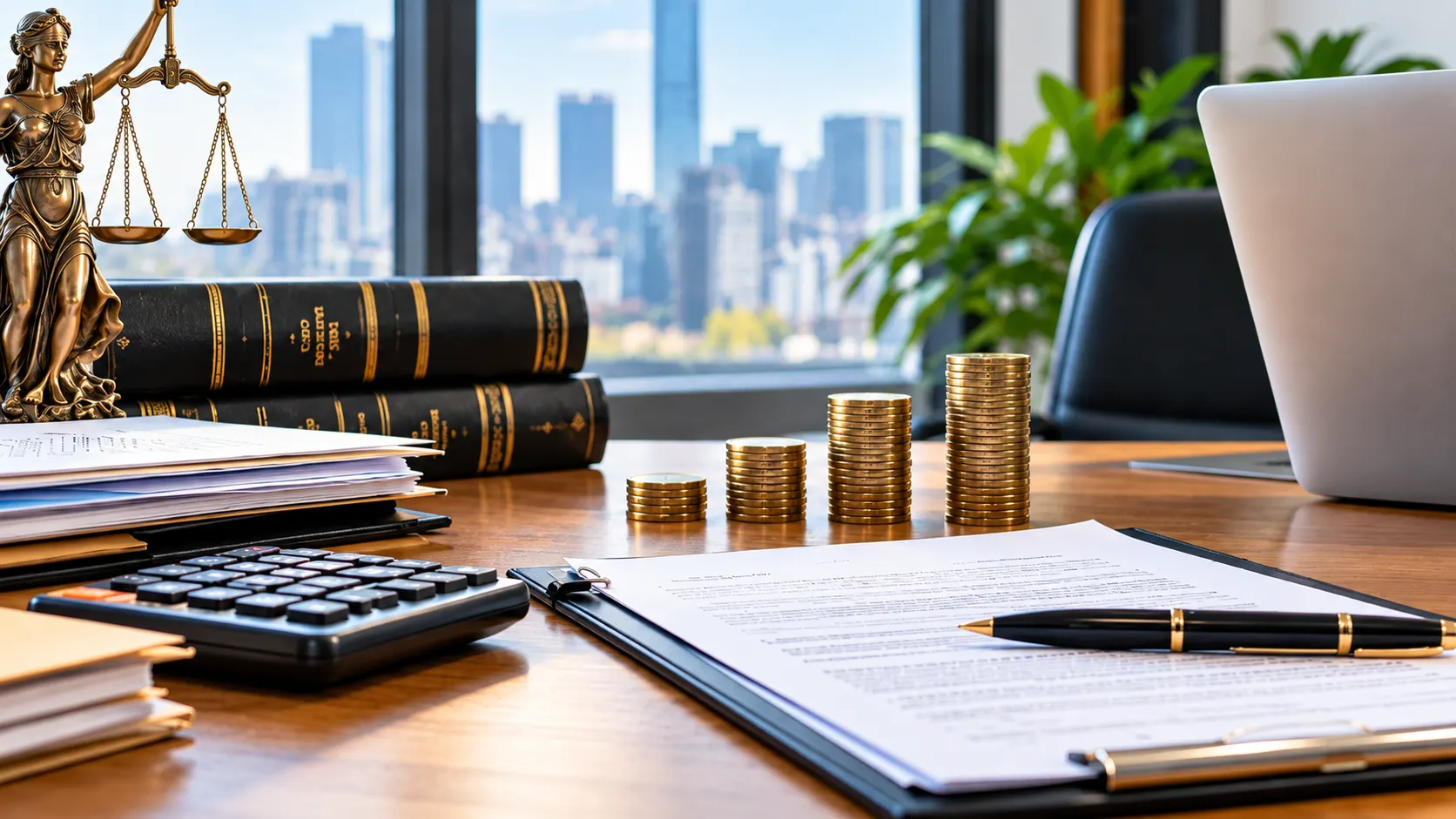 Whistleblower attorney reviewing legal contracts and law books